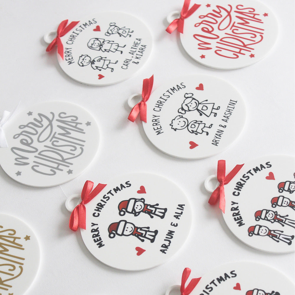 Christmas Stick Figure Ornament - Family of 4 people