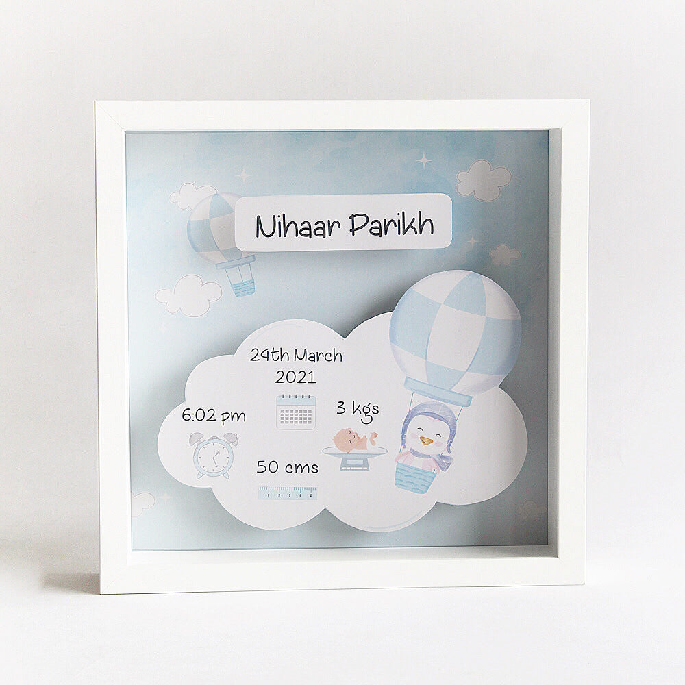 Shadow Box Birth Statistics Frame - Hot Air Balloon - Blue
