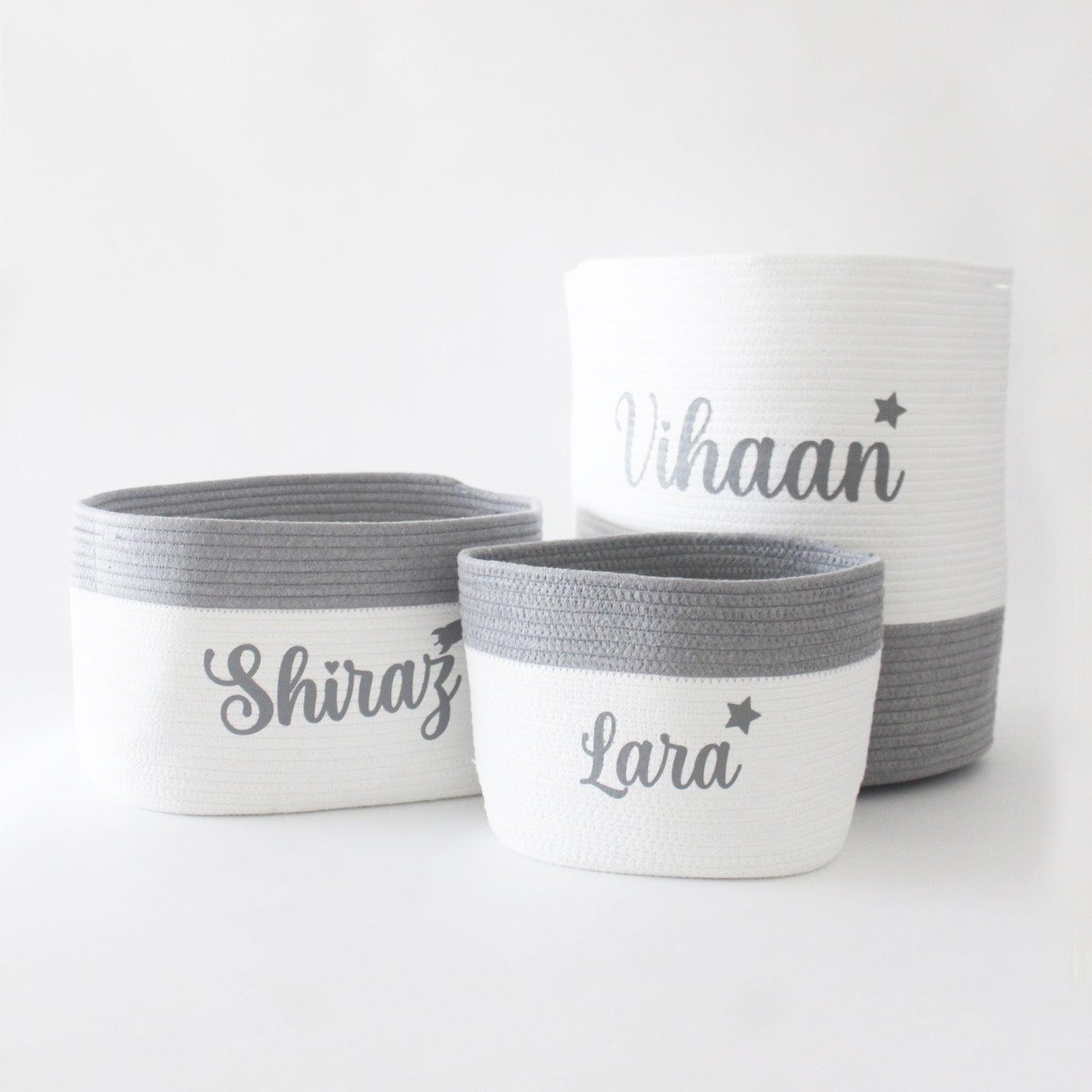 Personalized Storage Basket - Set of 3 - Grey