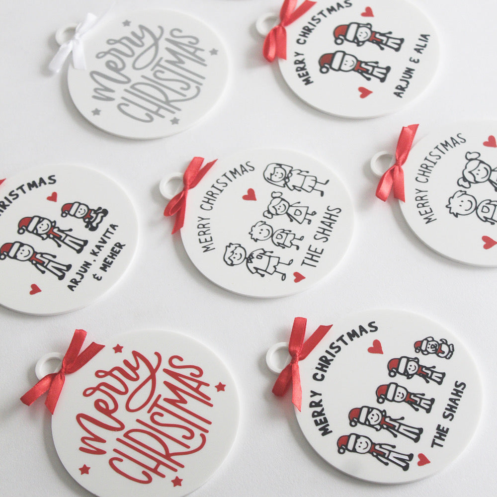 Christmas Stick Figure Ornament - Family of 5 people