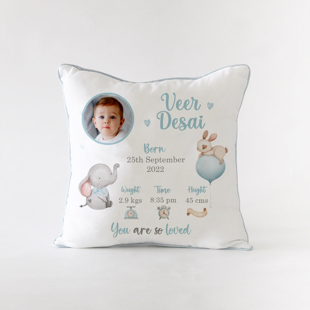Birth Statistics Cushion - Ellie - Blue
