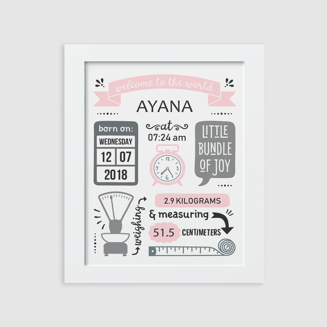 Birth Statistics Frame - Retro