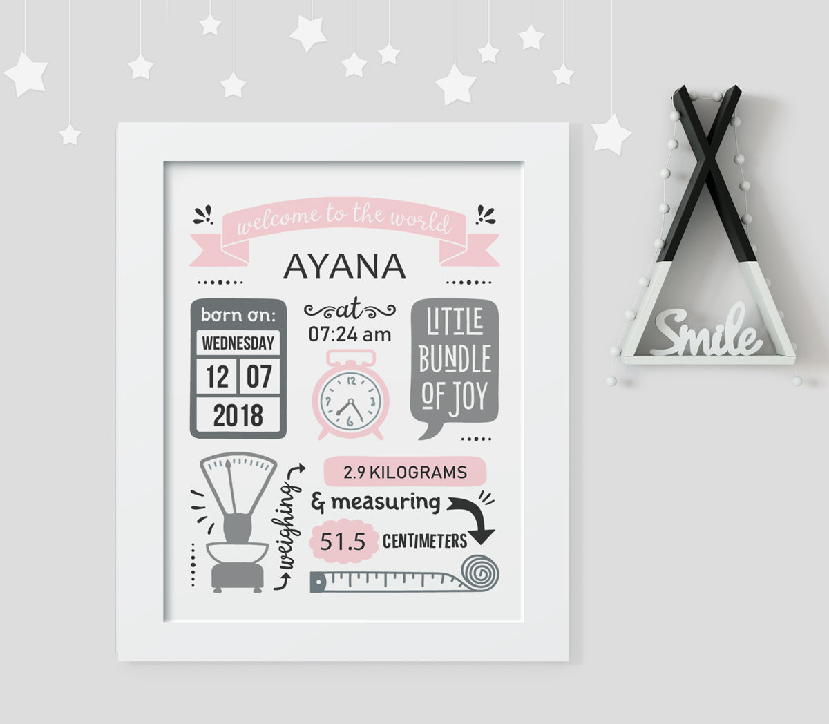 Birth Statistics Frame - Retro