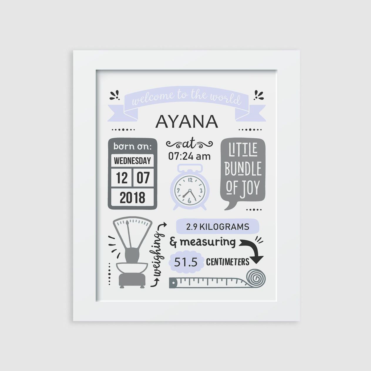 Birth Statistics Frame - Retro
