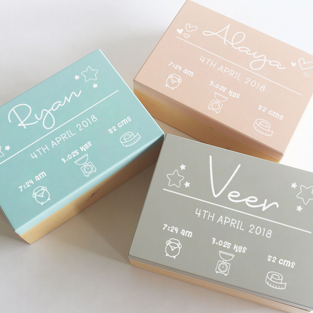 Personalized Birth Statistics Keepsake Box - Grey