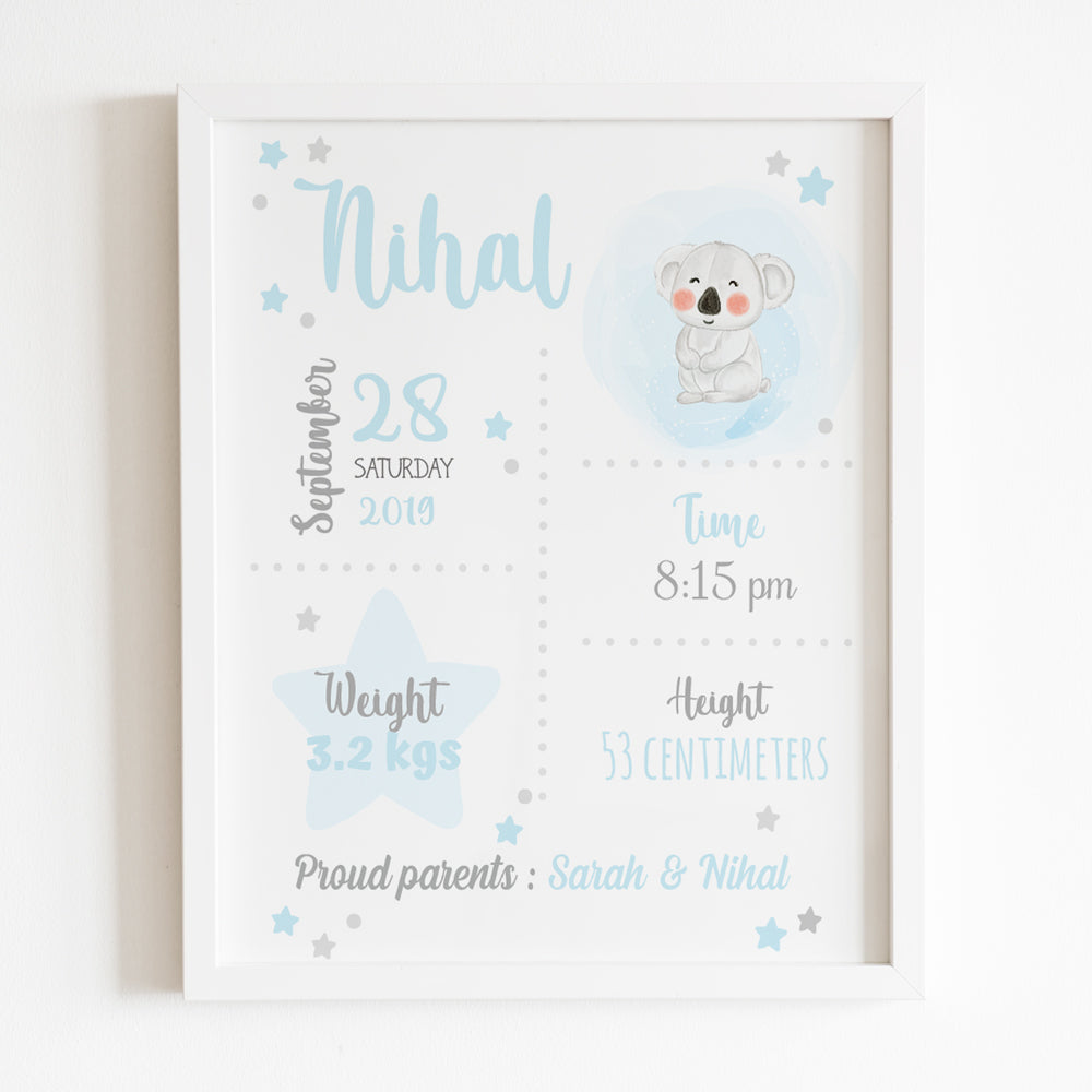 Birth Statistics Frame - Koala