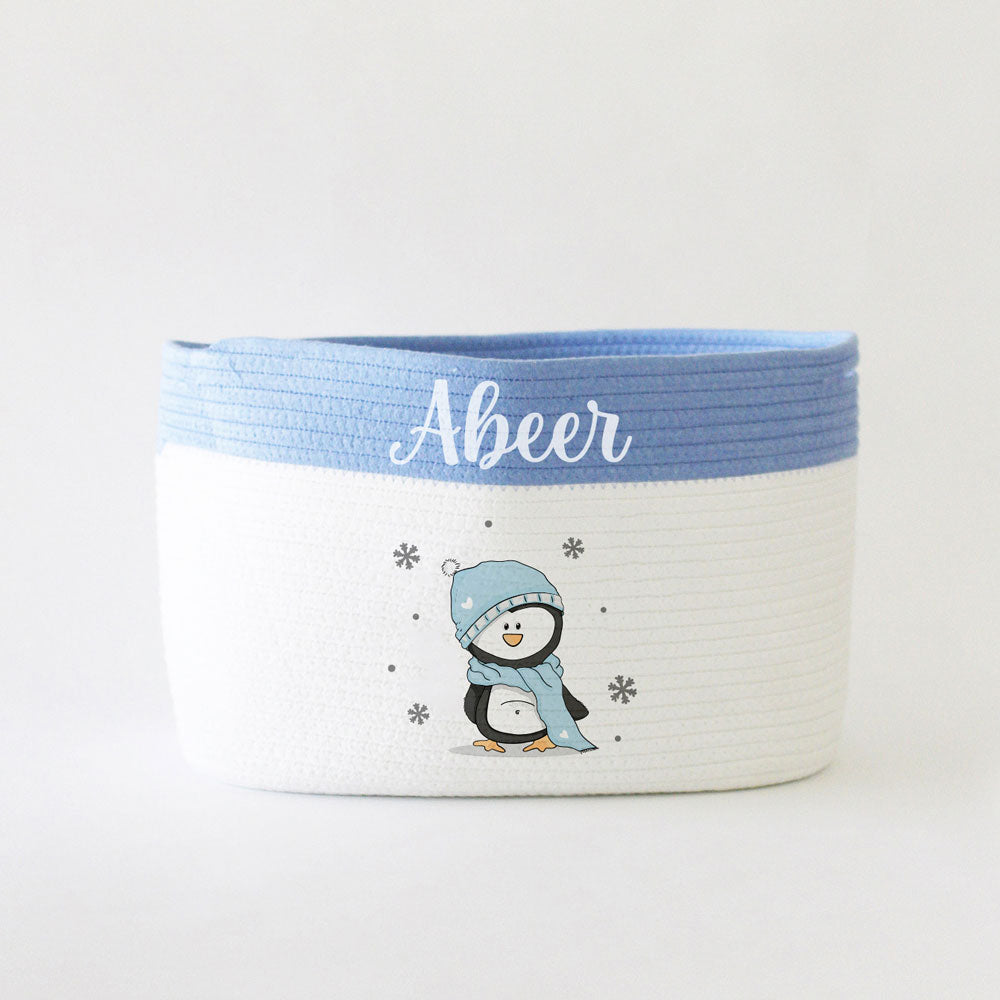 Christmas Basket - Medium - Penguin - Blue