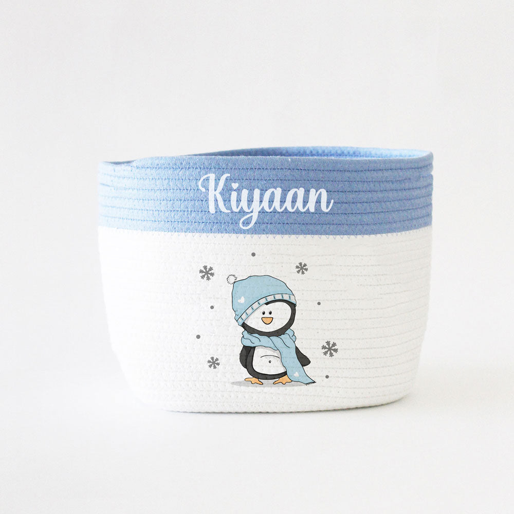 Christmas Basket - Small - Penguin - Blue