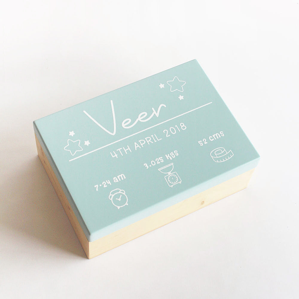 Personalized Birth Statistics Keepsake Box - Blue