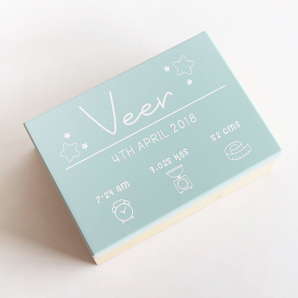 Personalized Birth Statistics Keepsake Box - Blue