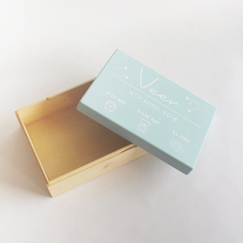 Personalized Birth Statistics Keepsake Box - Blue