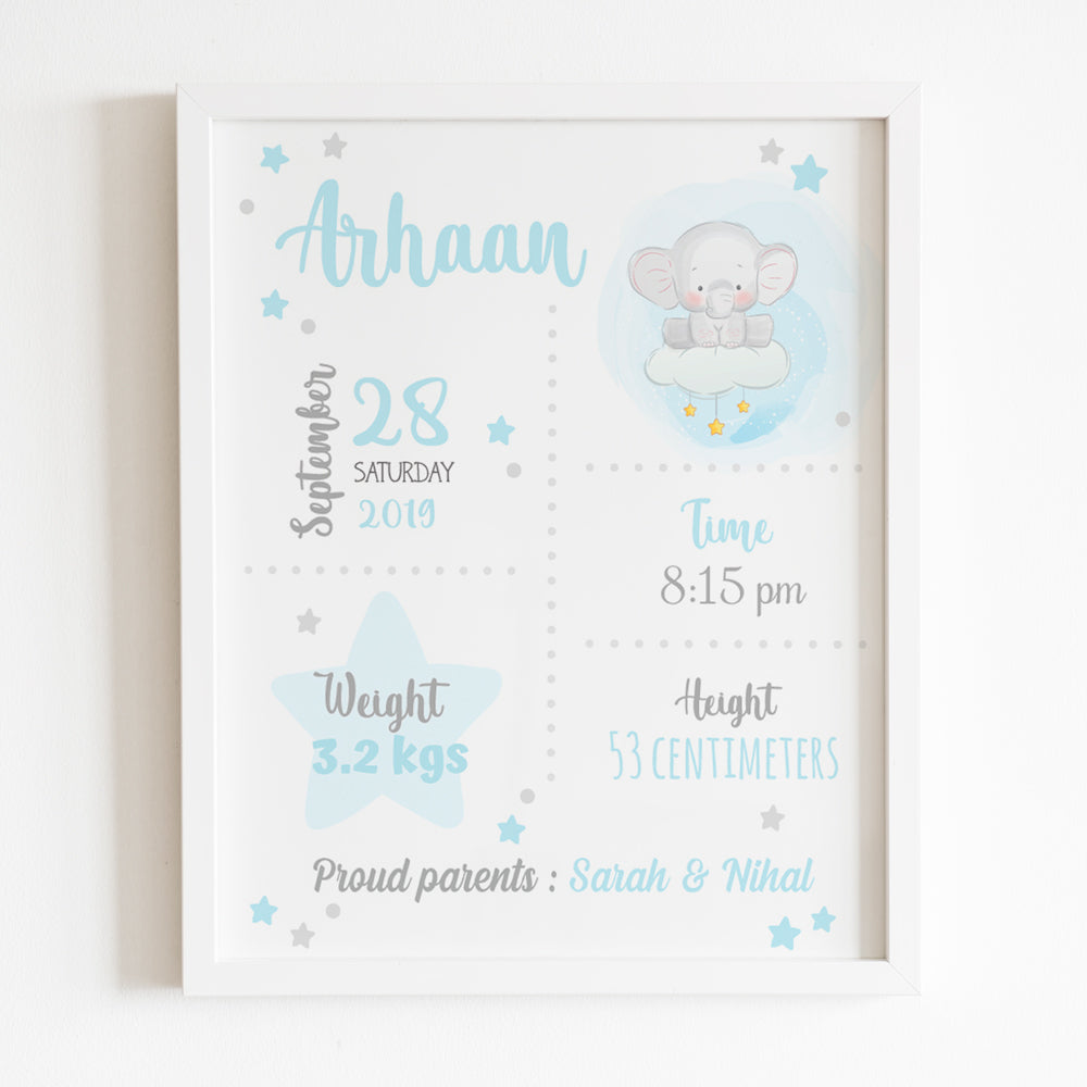 Birth Statistics Frame - Elephant