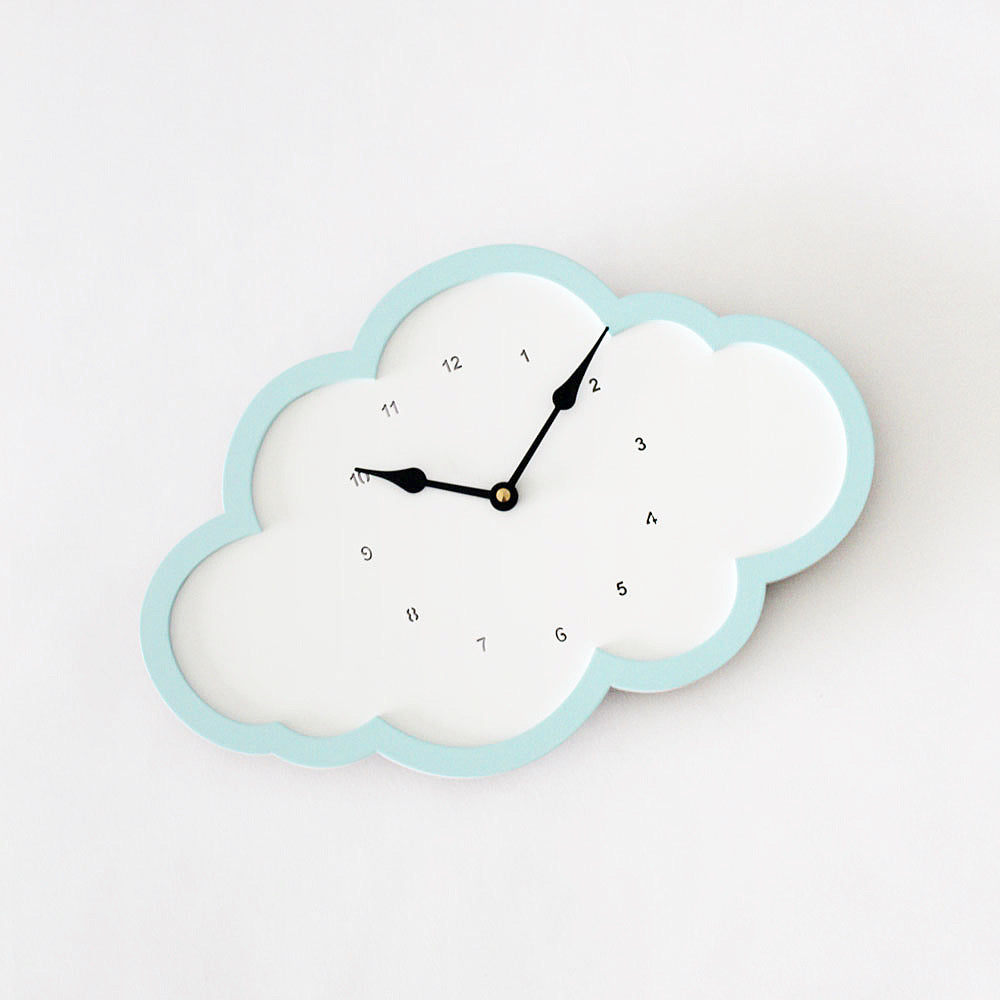 Cloud Clock - White - Blue Border