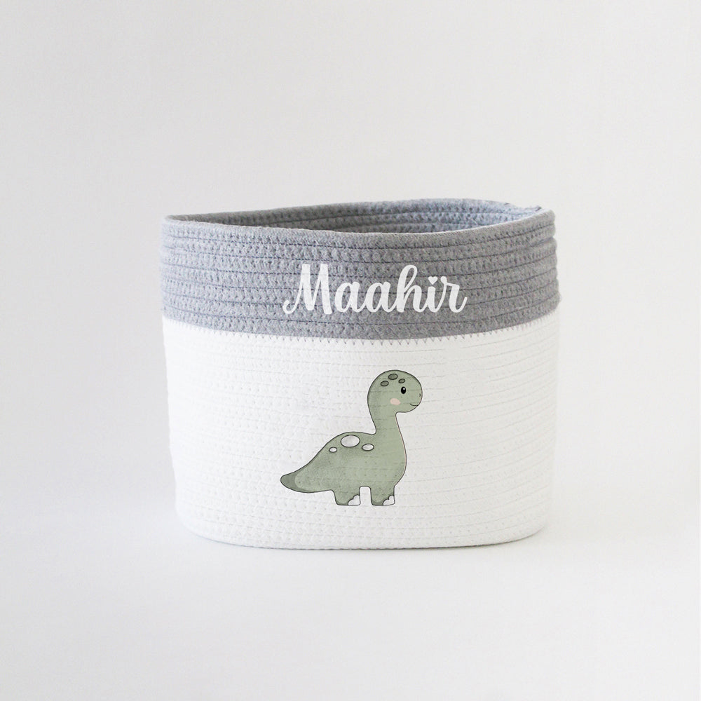 Personalized Storage Basket - Small - Dino Theme - Grey