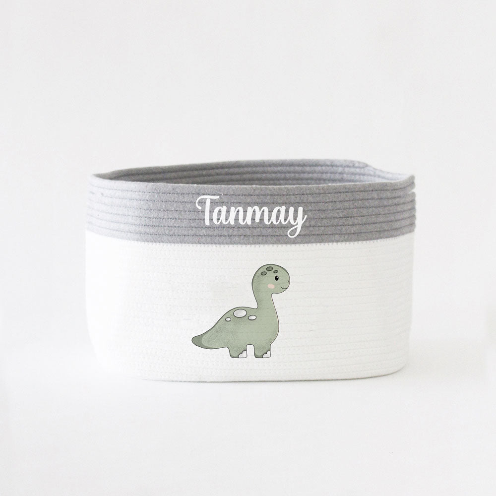 Personalized Storage Basket - Medium - Dino Theme - Grey