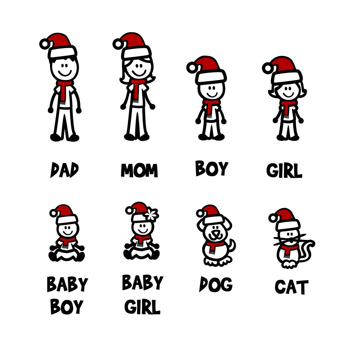 Christmas Stick Figure Ornament - 3 People/Pets