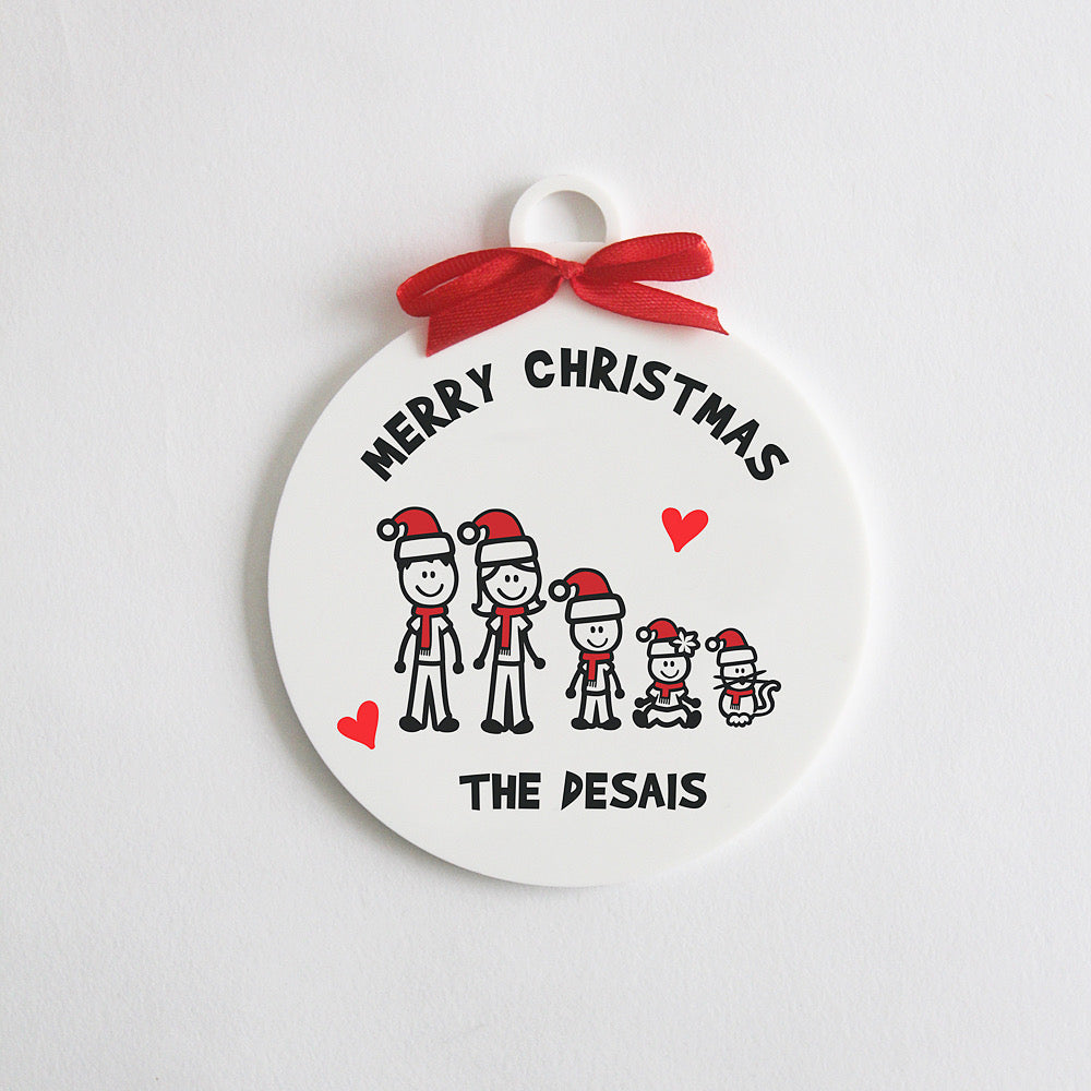 Christmas Stick Figure Ornament - Family of 5 people