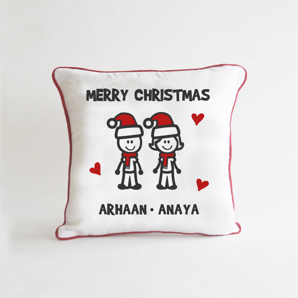 Christmas Stick Figure Cushion - 2 People/Pets