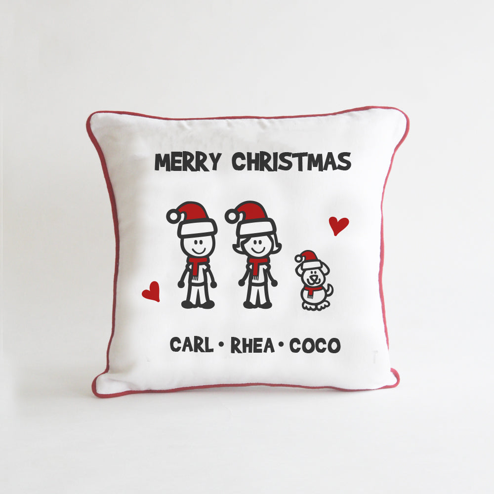 Christmas Stick Figure Cushion - 3 People/Pets