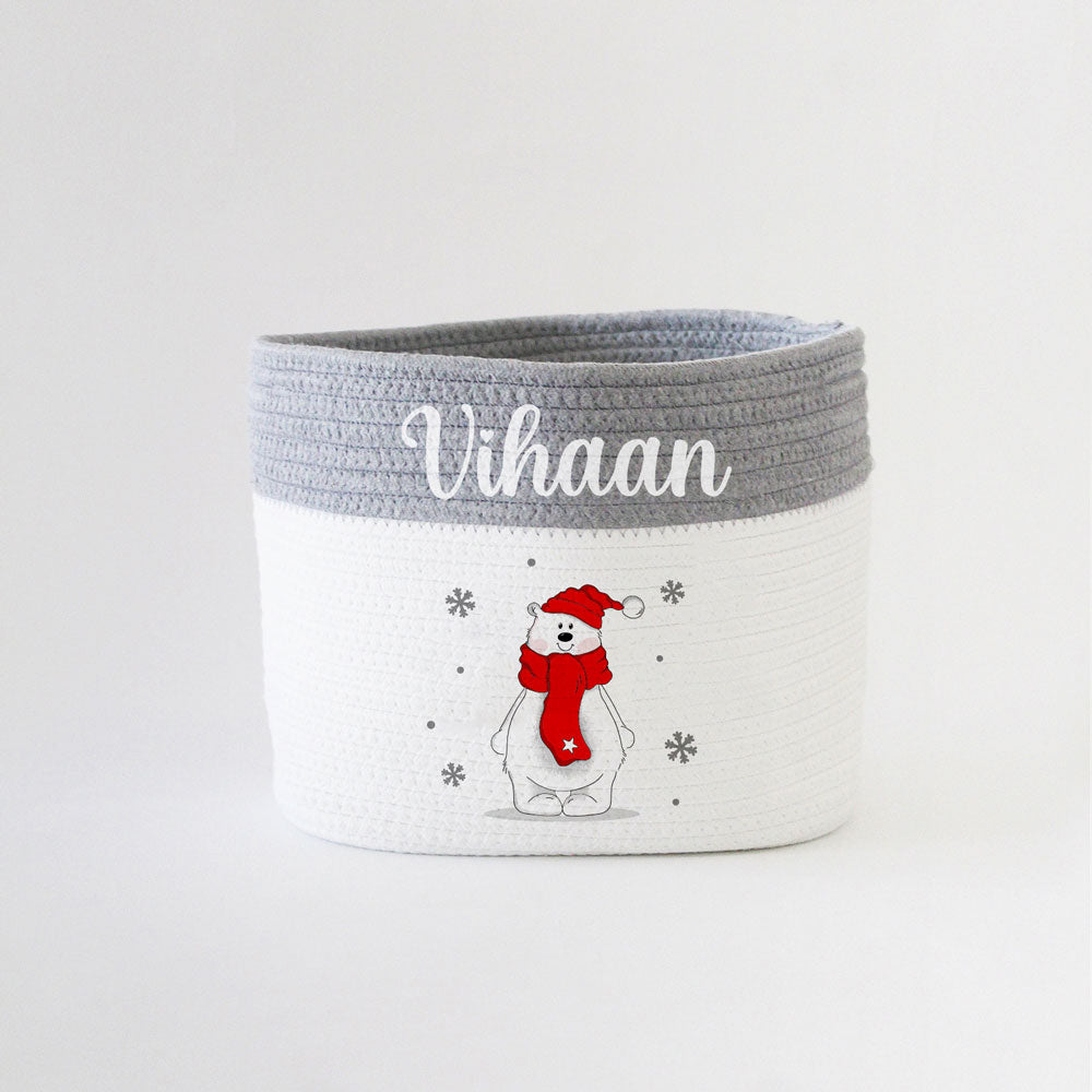 Christmas Basket - Small - Polar Bear - Grey