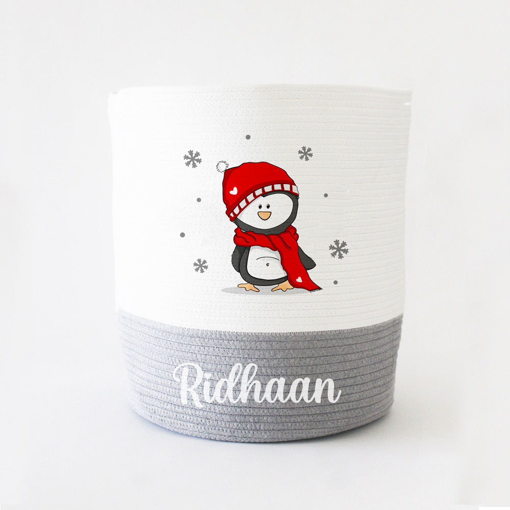 Christmas Basket - Large - Penguin - Grey