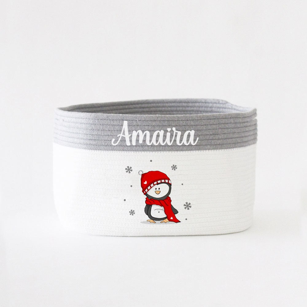 Christmas Basket - Medium - Penguin - Grey