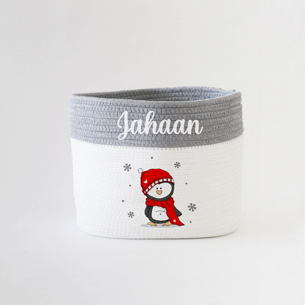 Christmas Basket - Small - Penguin - Grey