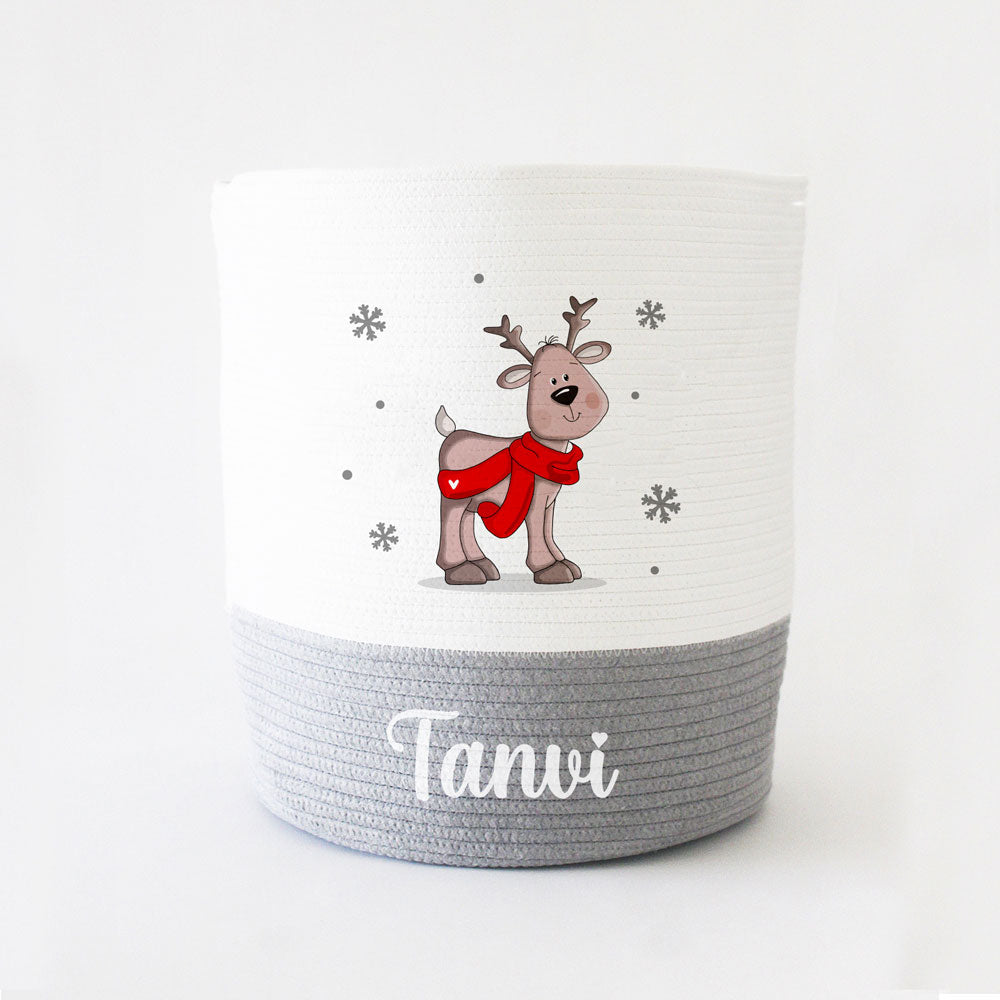 Christmas Basket - Large - Reindeer - Grey