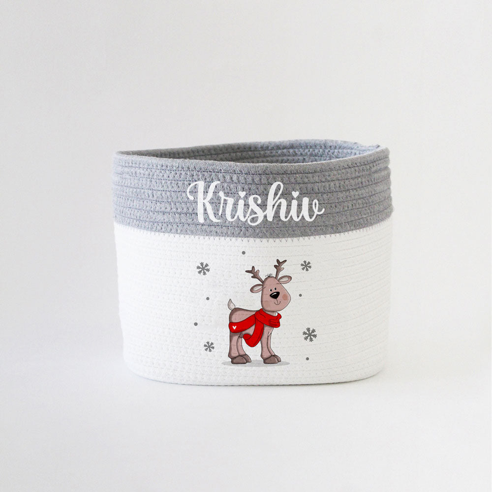 Christmas Basket - Small - Reindeer - Grey