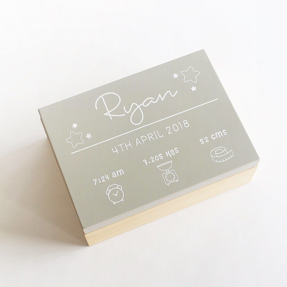 Personalized Birth Statistics Keepsake Box - Grey