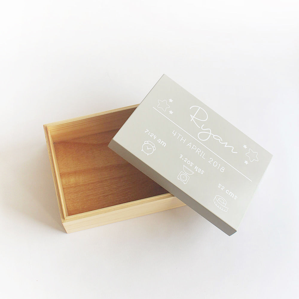 Personalized Birth Statistics Keepsake Box - Grey