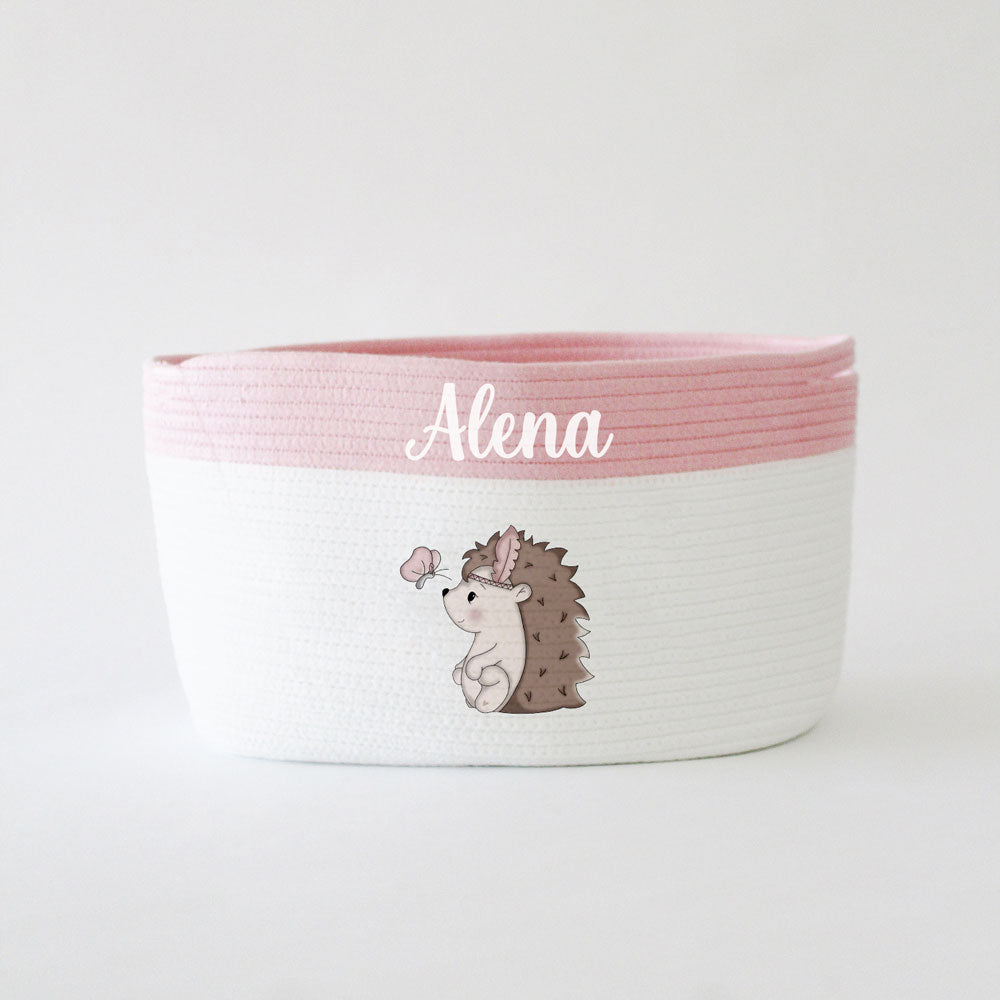 Personalized Storage Basket - Medium - Hedgehog Theme - Pink