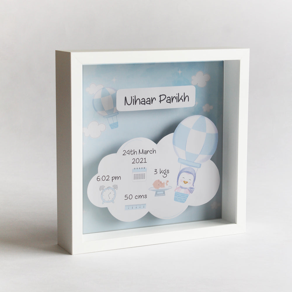 Shadow Box Birth Statistics Frame - Hot Air Balloon - Blue
