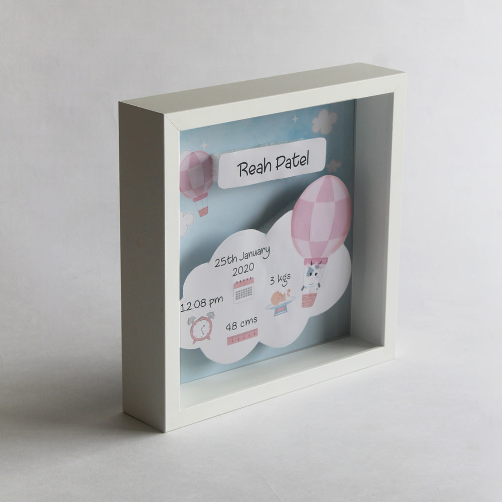 Shadow Box Birth Statistics Frame - Hot Air Balloon - Pink