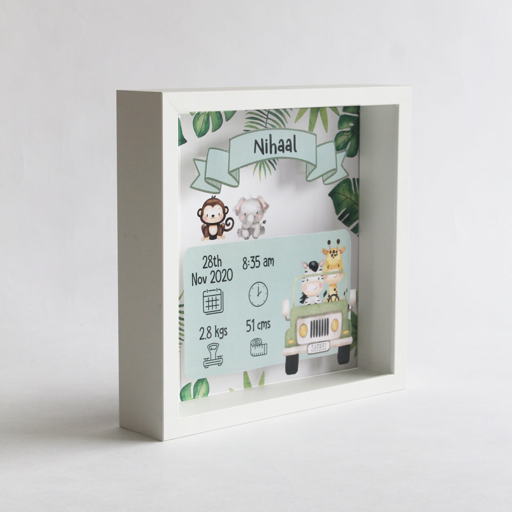 Shadow Box Birth Statistics Frame - Jungle