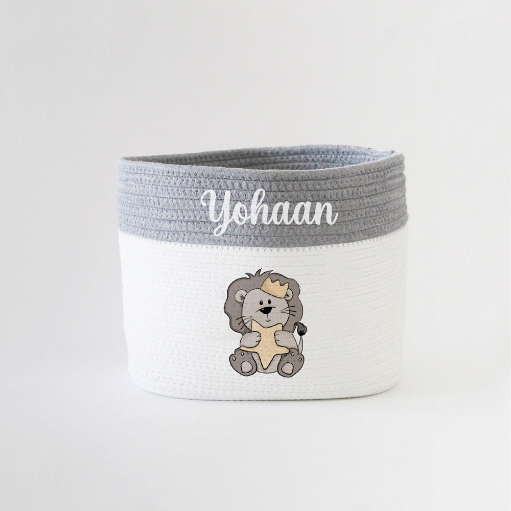 Personalized Storage Basket - Small - Lion Theme - Grey
