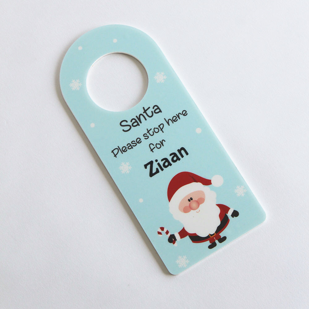 Santa Stop Here Door Hanger - Blue