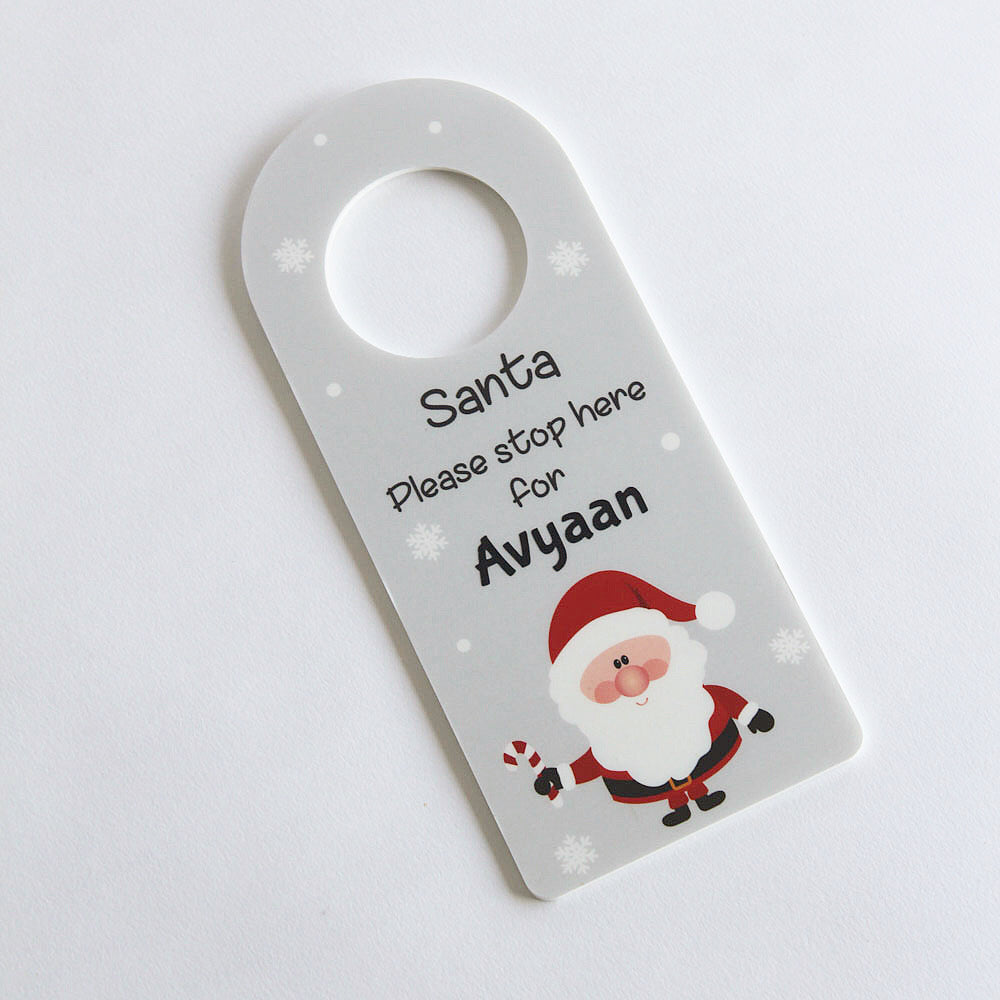 Santa Stop Here Door Hanger - Grey