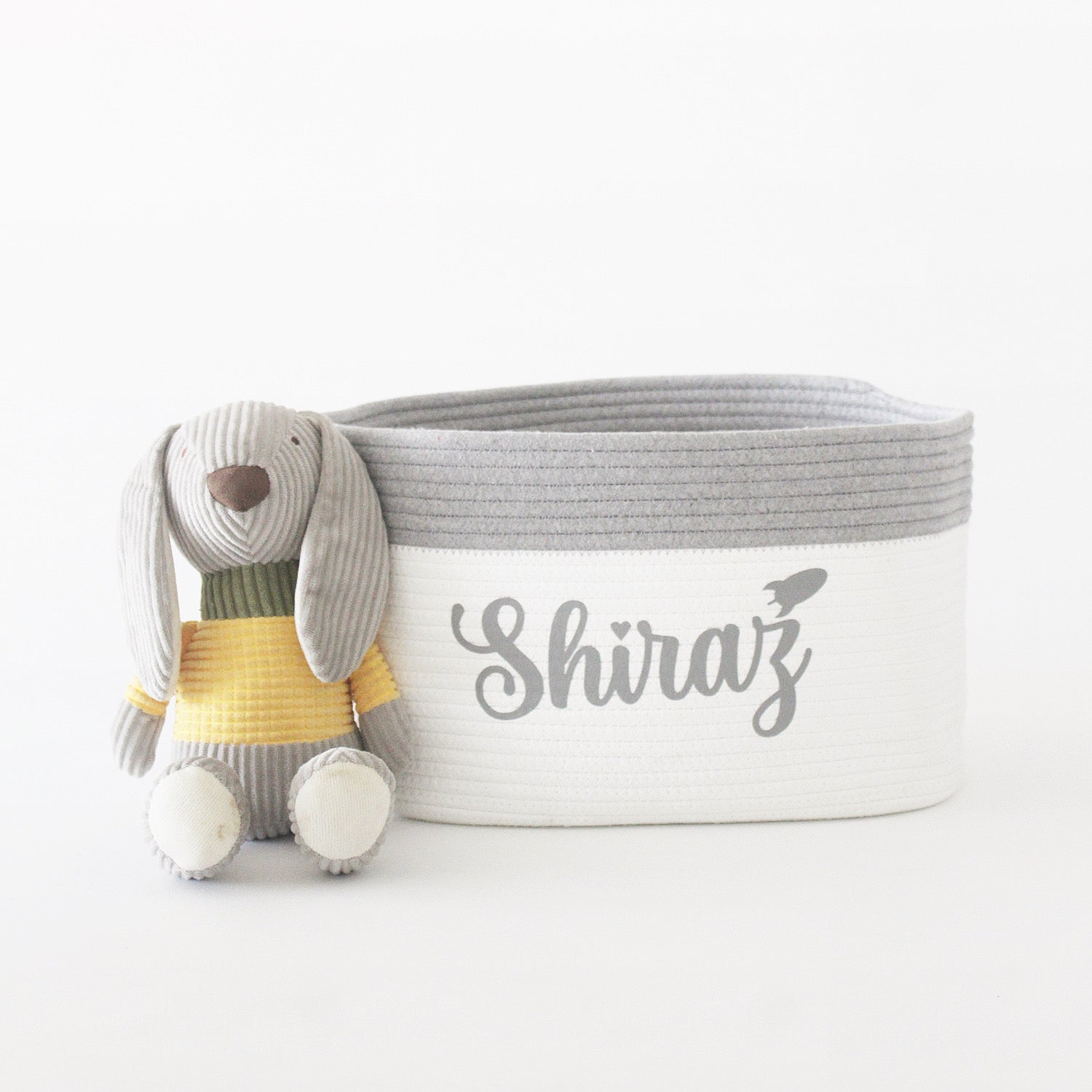 Personalized Storage Basket - Medium - Cursive - Grey