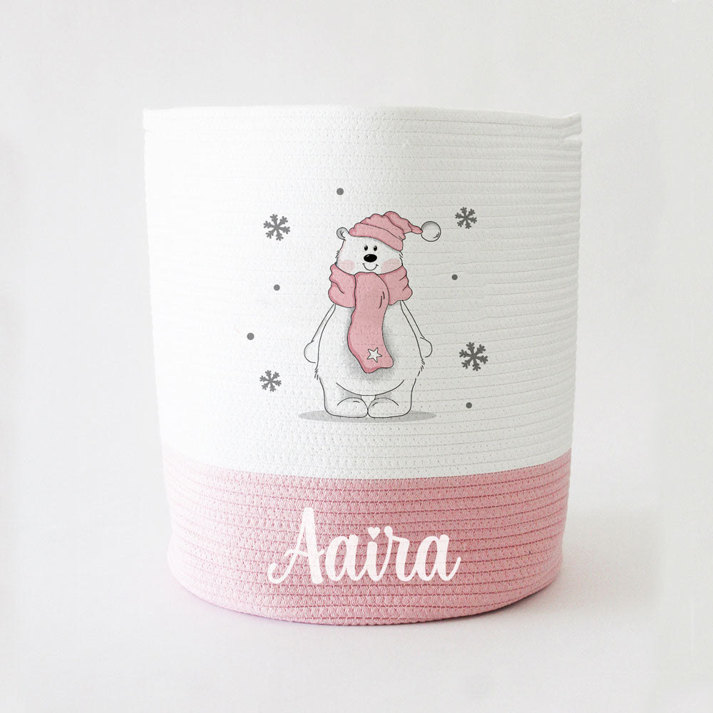 Christmas Basket - Large - Polar Bear - Pink