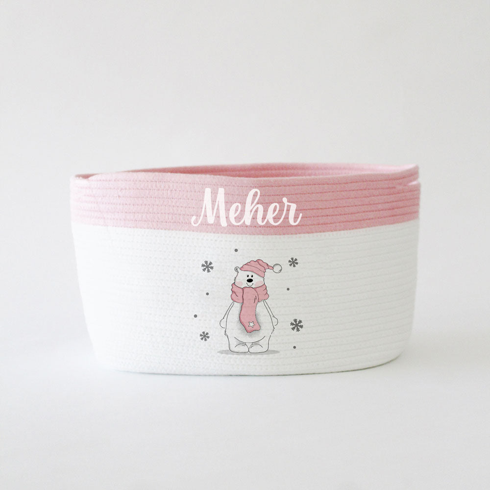 Christmas Basket - Medium - Polar Bear - Pink