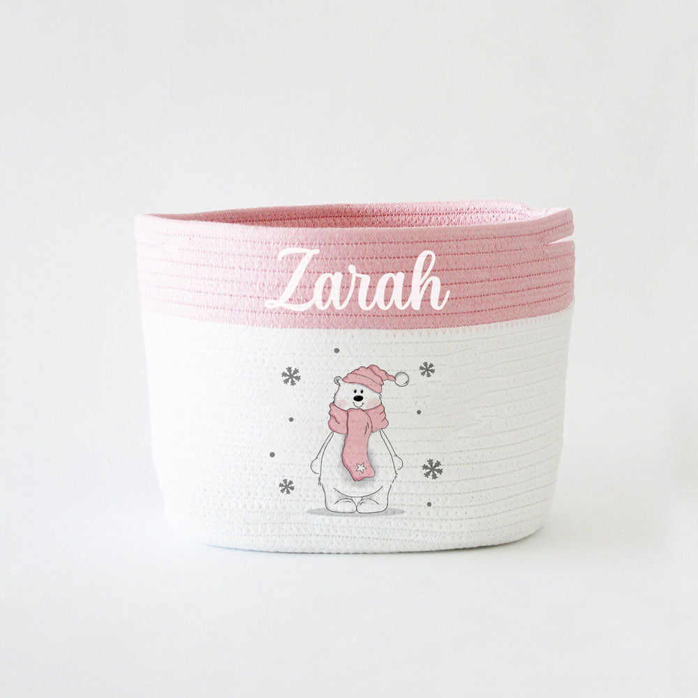 Christmas Basket - Small - Polar Bear - Pink