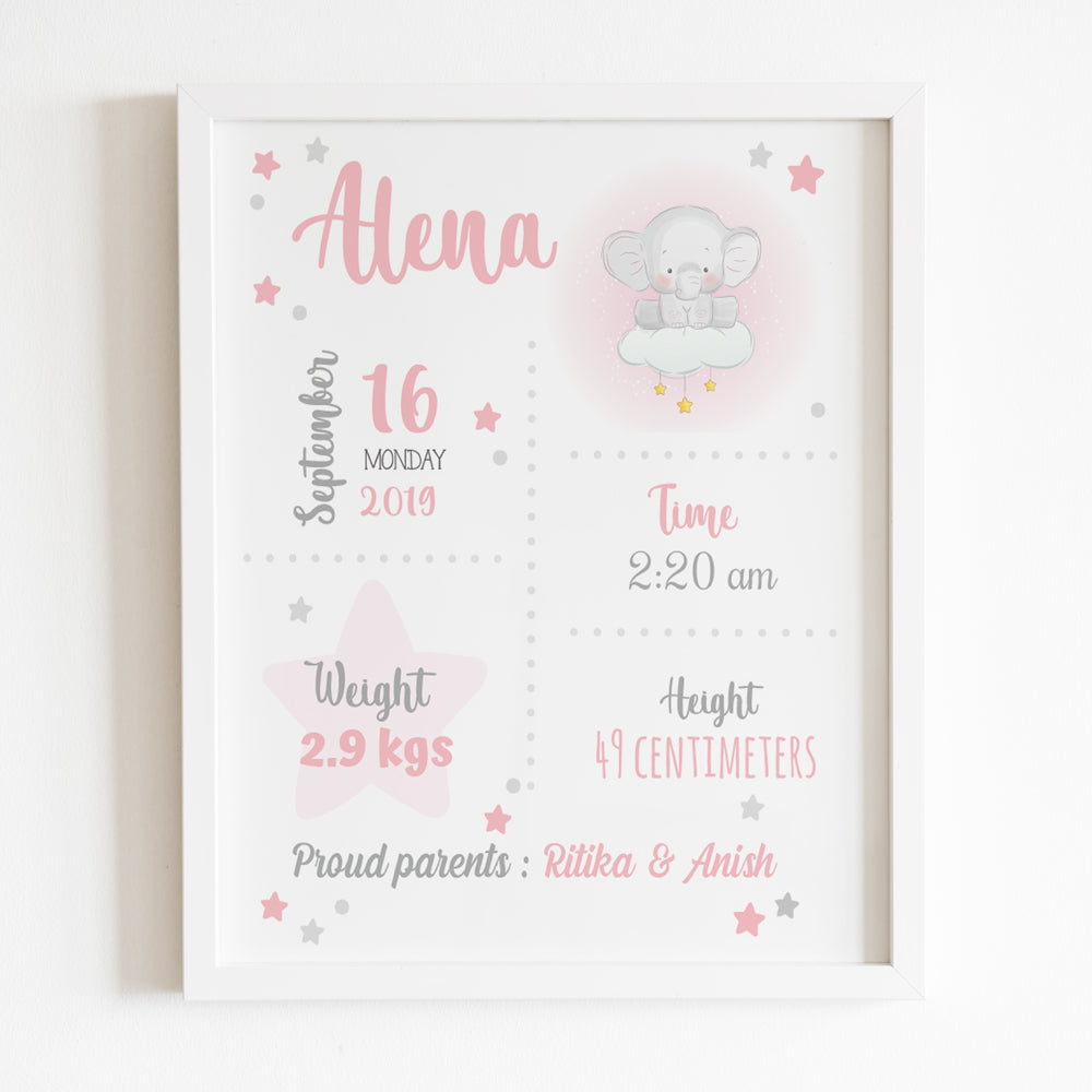 Birth Statistics Frame - Elephant