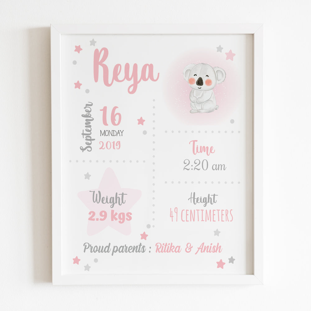 Birth Statistics Frame - Koala