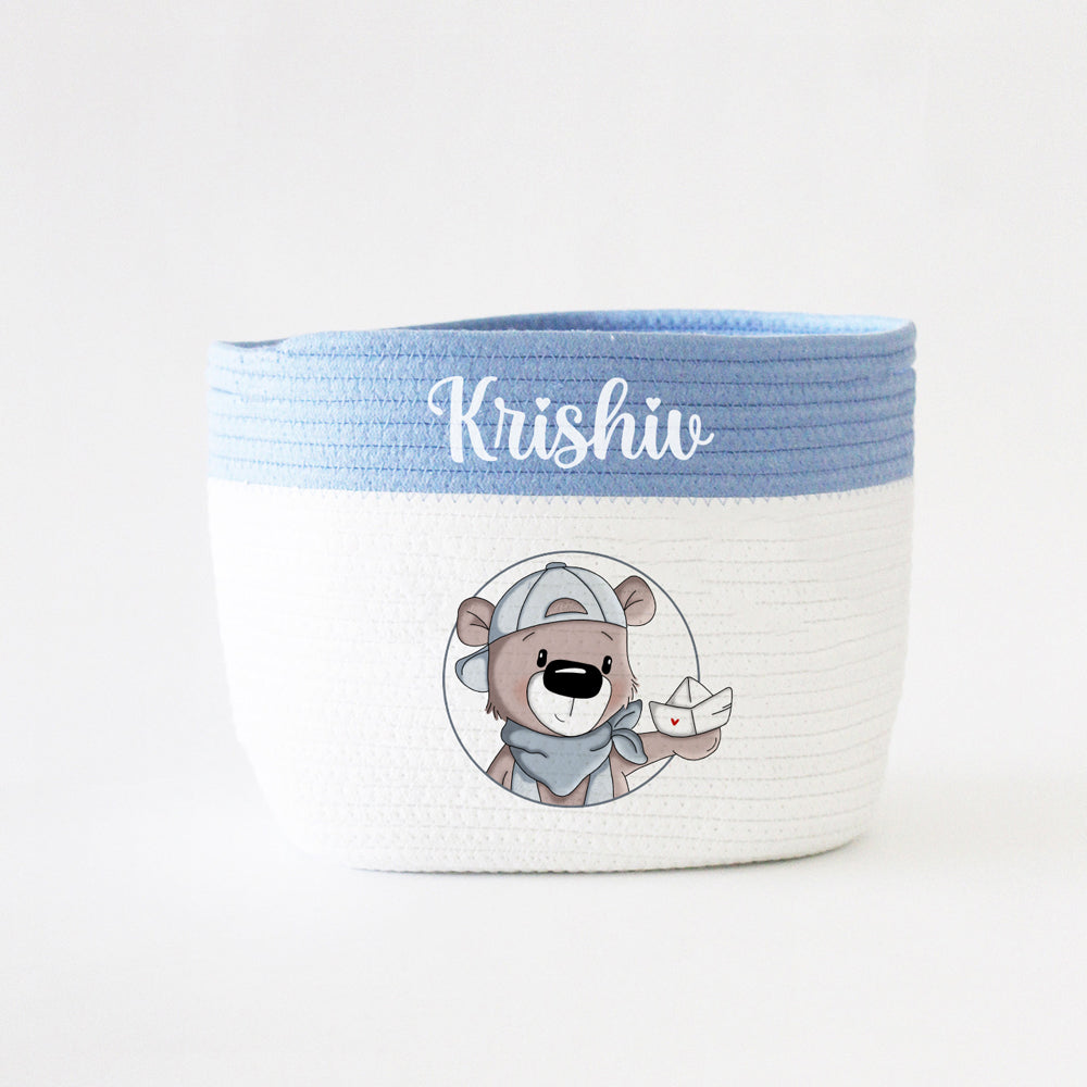 Personalized Storage Basket - Small - Teddy Theme - Blue