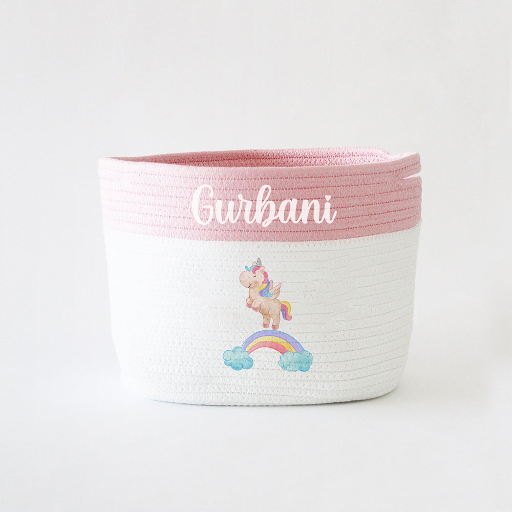 Personalized Storage Basket - Small - Unicorn Theme - Pink